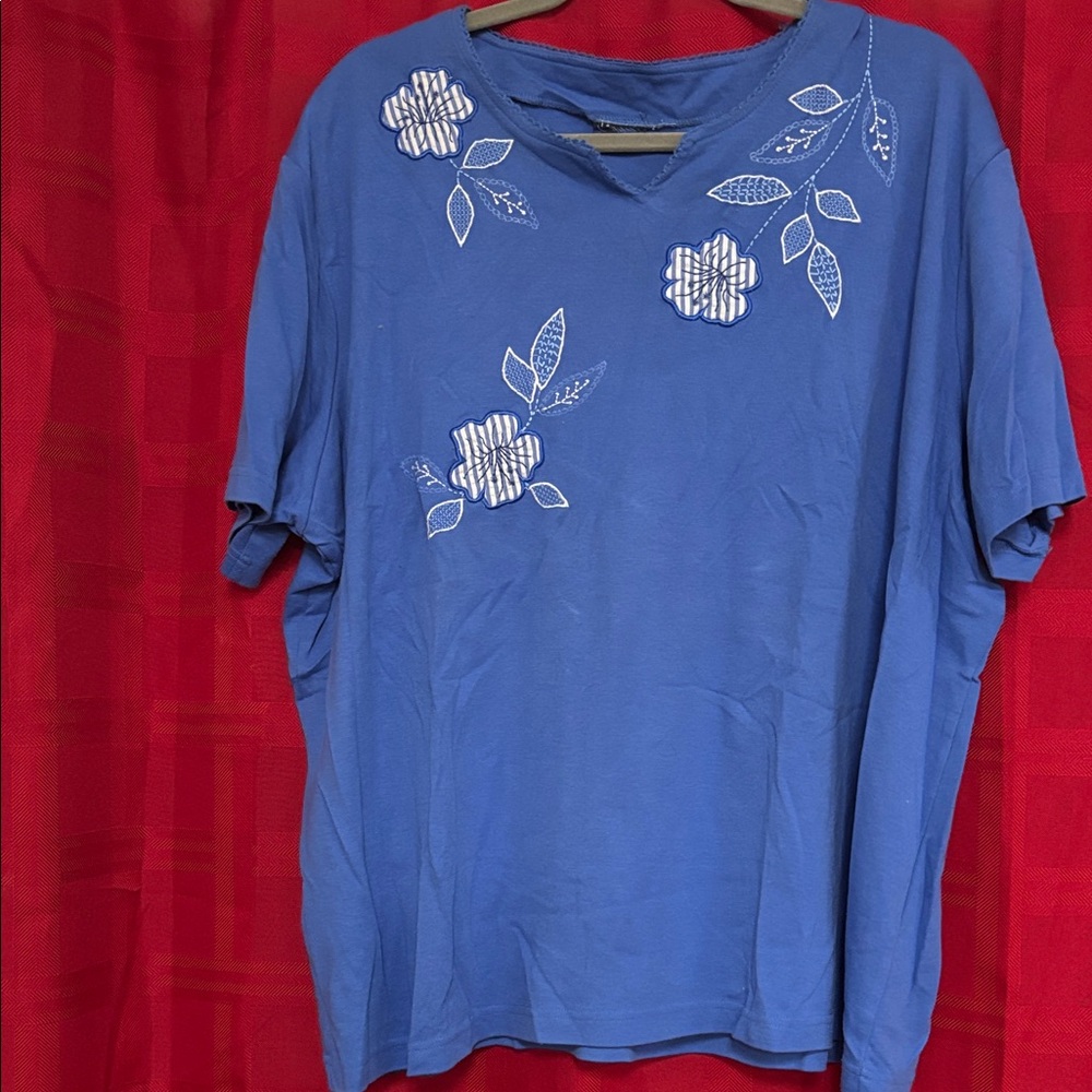 Stylish Blue Embroidered Women's Tee
